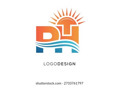 PH Letter Logo Monogram Sun Wave Design de marca moderno