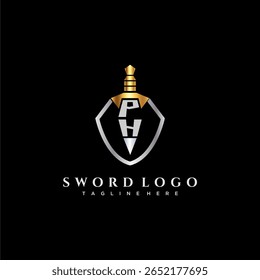 PH carta monograma de luxo para escudo e espada estilo imagem