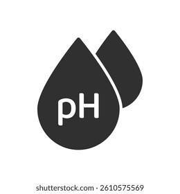 pH level water drop icons in solid styles, representing acidity, alkalinity, chemistry, water testing, and liquid analysis in flat vector design