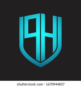 PH Logo monogram with emblem shield design isolated with blue colors on black background