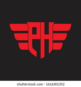 PH Logo monogram with emblem and wings element design template on red colors