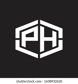 PH Logo monogram with hexagon shape and piece line rounded design tamplate