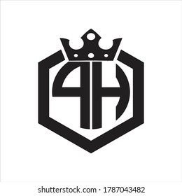 PH Logo monogram rounded by hexagon shape with crown design template on white background