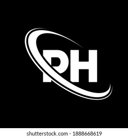 PH logo. P H design. White PH letter. PH P H letter logo design. Initial letter PH linked circle uppercase monogram logo.