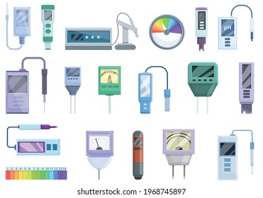 Ph meter icons set. Cartoon set of ph meter vector icons for web design