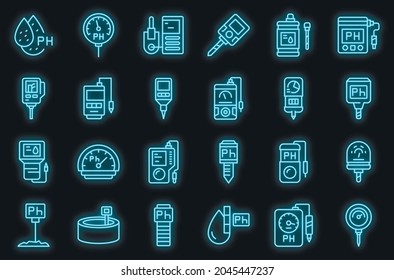 Ph-Meter-Symbole gesetzt. Rahmenset für die Vektorsymbole des ph-Meters, neonfarbig auf Schwarz