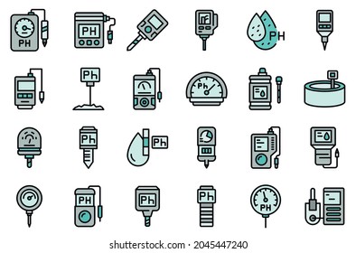 Ph meter icons set. Outline set of ph meter vector icons thin line color flat isolated on white