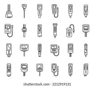 Ph meter icons set outline vector. Chemical acid. Biology meter