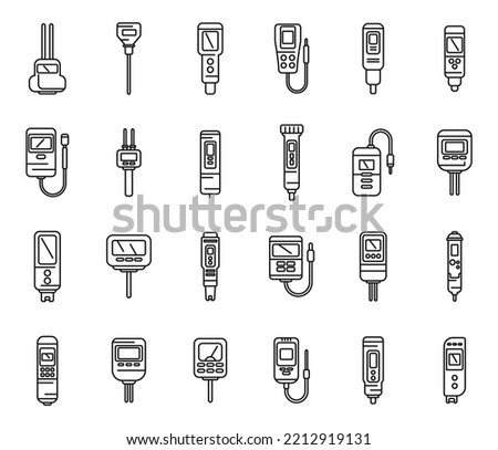 Ph meter icons set outline vector. Chemical acid. Biology meter