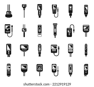 Ph meter icons set simple vector. Chemical acid. Biology meter