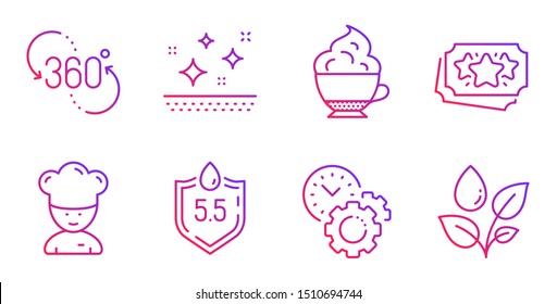 Ph neutral, Cooking chef and Loyalty points line icons set. 360 degree, Time management and Cappuccino cream signs. Clean skin, Plants watering symbols. Water, Sous-chef. Vector