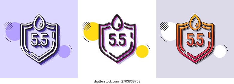 Icono de línea neutra Ph. Patrón punteado de semitono. Icono de degradado con sombra de grano. Signo clínicamente probado. Símbolo de gota de agua. Icono de línea ph neutral. Varios diseños. Vector