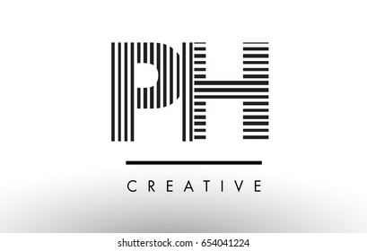 PH P H Black and White Letter Logo Design with Vertical and Horizontal Lines.