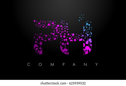 PH P H Letter Logo with Purple Blue Particles and Bubble Dots Design Vector.