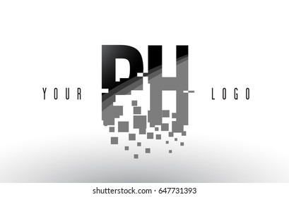 PH P H Pixel Letter Logo with Digital Shattered Black Squares. Creative Letters Vector Illustration.
