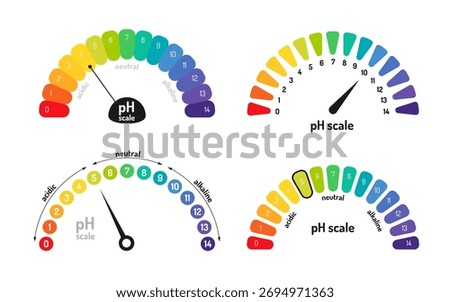 PH scale meter collection. Round indicator for level of acid and alkaline balance