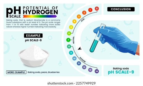 Propiedades de escala de pH nueve, cálculo y ejemplos - Ilustración vectorial