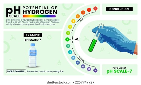 Escala pH siete propiedades, cálculo y ejemplos - Ilustración vectorial
