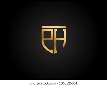 PH shield shape Letter Design in gold color