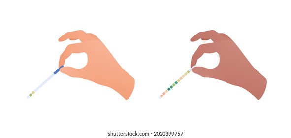 Ph strips scale infographic. Vector flat healthcare illustration. Human hand hold strip with color scheme. Design for pharmacy, health care.