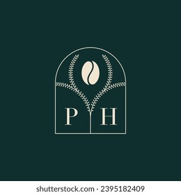 PH Diseño de logotipo único y simple combinación de letras y grano de café