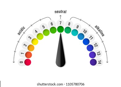 pH value scale meter for acid and alkaline solutions, acid-base balance infographic, vector illustration