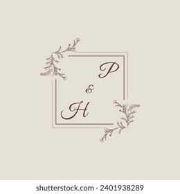 PH wedding line square monogram with high quality professional design that will print well