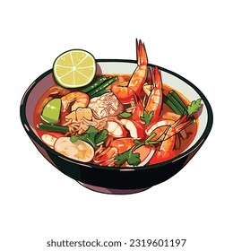 Phad Thai or Tom Yum, traditional Thai cuisine in vector art style