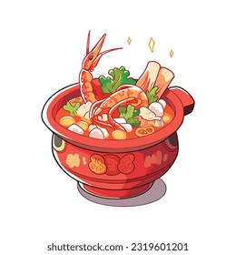 Phad Thai or Tom Yum, traditional Thai cuisine in vector art style