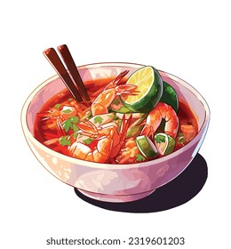 Phad Thai or Tom Yum, traditional Thai cuisine in vector art style