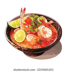 Phad Thai or Tom Yum, traditional Thai cuisine in vector art style