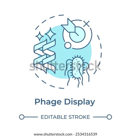 Phage display soft blue concept icon. Molecular biology technique. Antibody production process. Round shape line illustration. Abstract idea. Graphic design. Easy to use in article