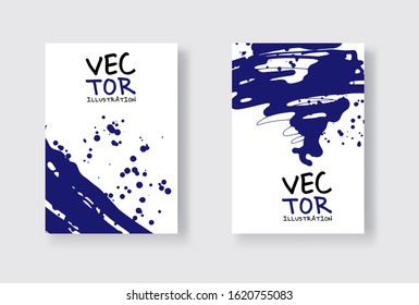 Phantom Blue ink brush stroke on white background. Japanese style. Vector illustration of grunge wave stains.Vector brushes illustration.