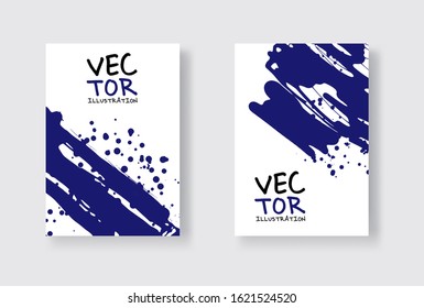 Phantom Blue ink brush stroke on white background. Japanese style. Vector illustration of grunge wave stains.Vector brushes illustration.