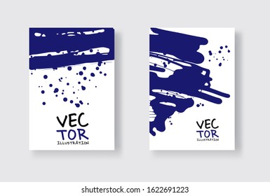Phantom Blue ink brush stroke on white background. Japanese style. Vector illustration of grunge wave stains.Vector brushes illustration.