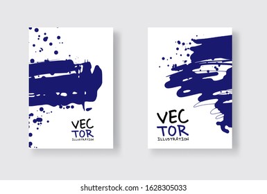 Phantom Blue ink brush stroke on white background. Japanese style. Vector illustration of grunge wave stains.Vector brushes illustration.