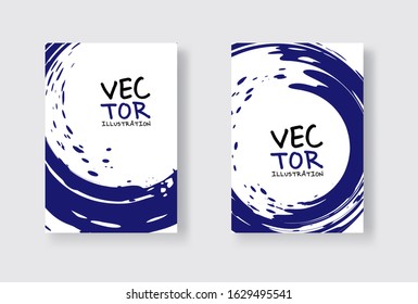 Phantom Blue ink brush stroke on white background. Japanese style. Vector illustration of grunge wave stains.Vector brushes illustration.