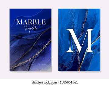 Phantom blue navy marble texture with gold foil soft texture, abstract art. Boho 2020 design, liquid flow in dark blue colors. Grunge texture design for invitation, poster, header, website, print ads.