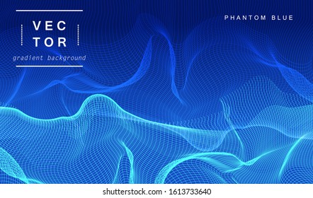 Phantom Classic Blue trendy color of 2020. Grid waves abstract background. Modern gradient for layout, banner, poster, flyer, card design. Vector eps10.