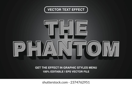 Plantilla de efecto de texto modificable phantom, estilo de texto retro vintage, vector premium	