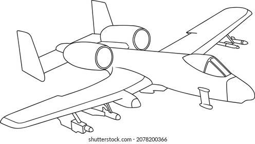 phantom fighter  line vector illustration isolated on white background,plane image