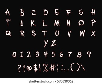 Phantom Font - Handwriting Halloween font  - Vector alphabet - Old style  horror font on dark background