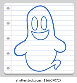 Phantom Ghost Halloween Notebook School Doodle Icon Symbol Sketch Line Art