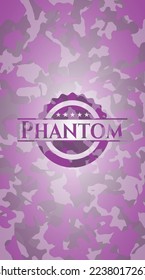 Phantom pink and purple camouflage emblem. Vector Illustration. Detailed. 