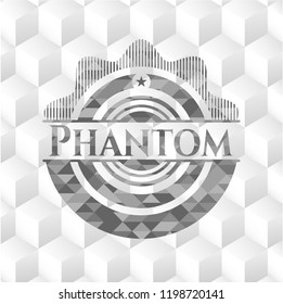 Phantom retro style grey emblem with geometric cube white background