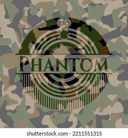 Phantom written on a camouflage texture. Vector Illustration. Detailed. 
