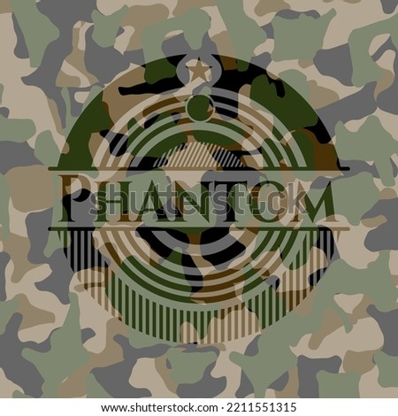 Phantom written on a camouflage texture. Vector Illustration. Detailed. 
