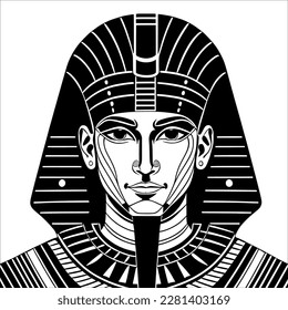 Pharaoh of Ancient Egypt: Black and White Drawing of a Royal Monarch 
