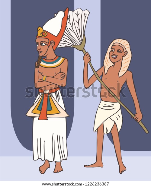 古代エジプトのファラオで扇子持ちのファラオ おかしなベクター歴史の漫画イラスト のベクター画像素材 ロイヤリティフリー