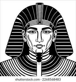 Pharaoh of Ancient Egypt — Illustration of a Powerful Monarch in Black and White.
